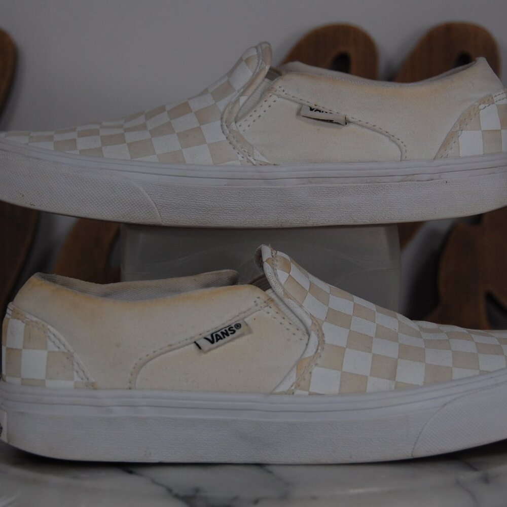 Vans OTW Checkered Womens Slip On Beige Tan Sneaker Shoes 500714 Size 8